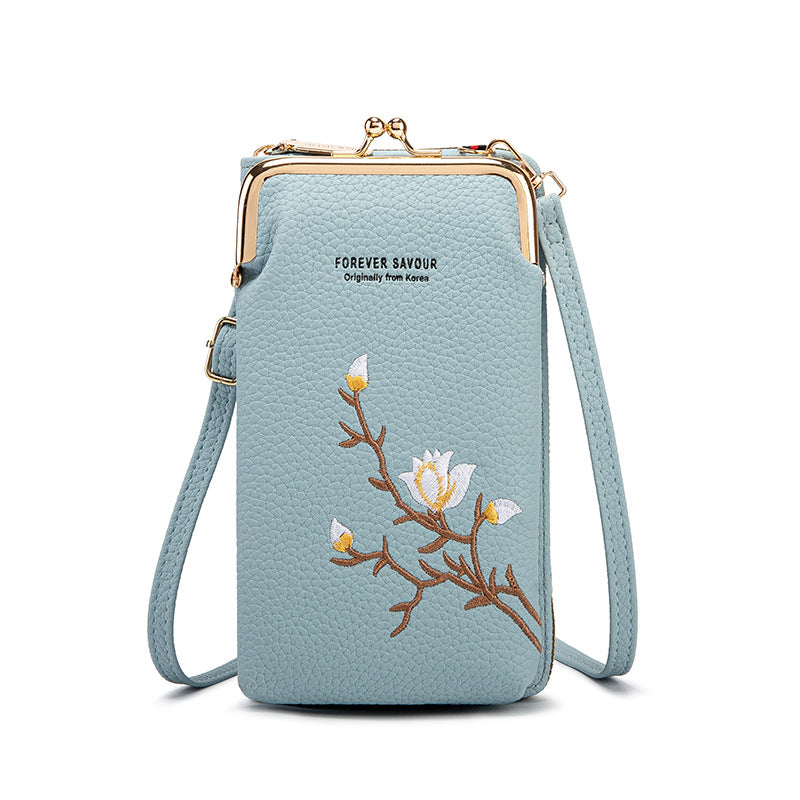 Embroidered women's crossbody wallet