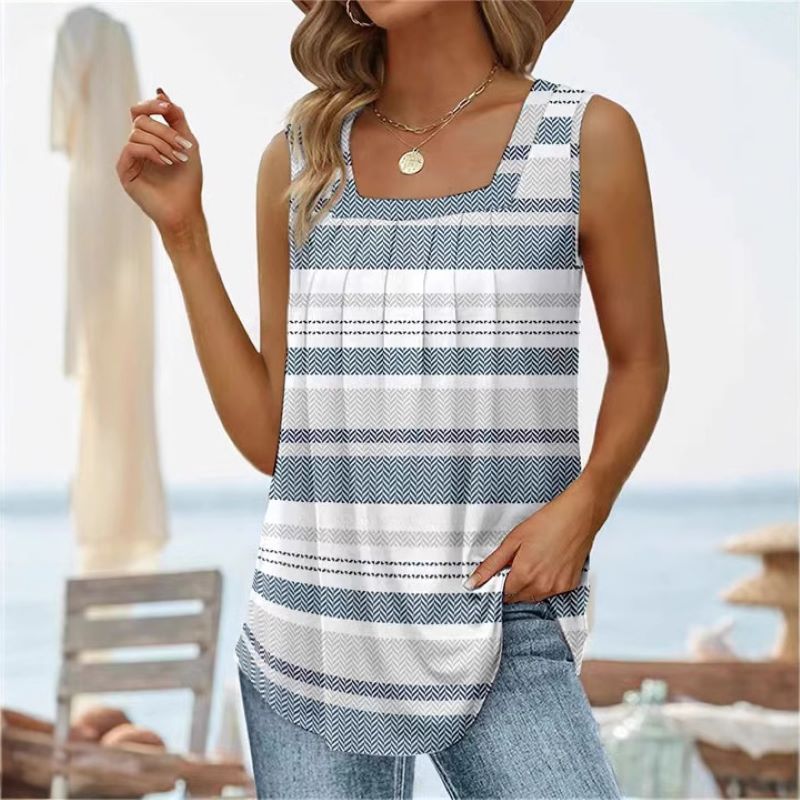Sleeveless Square Neck Printed Vest