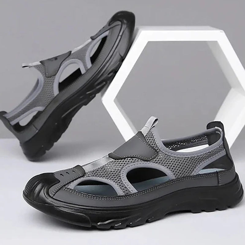 Openwork knitted mesh sandals
