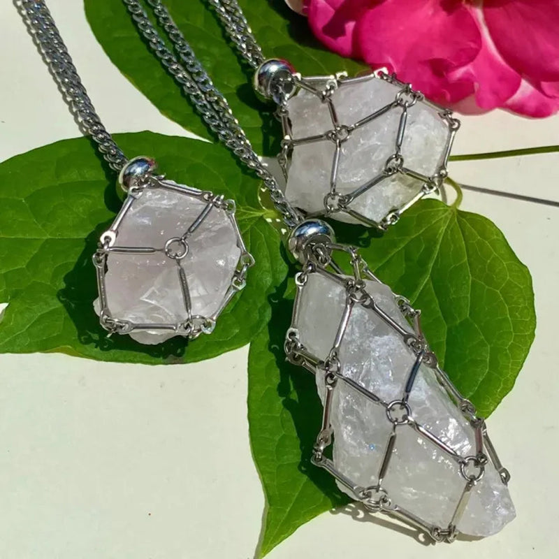 DIY Adjustable Natural Crystal Mesh Metal Bamboo Style Necklace