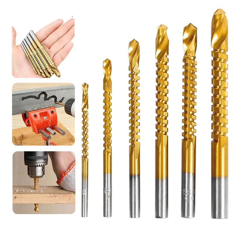 6 Pack Titanium Coated HSS Twist Drill Bits(3-8mm)