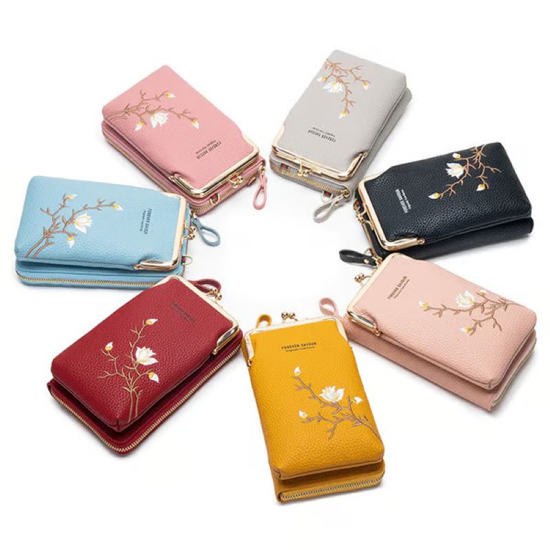 Embroidered women's crossbody wallet
