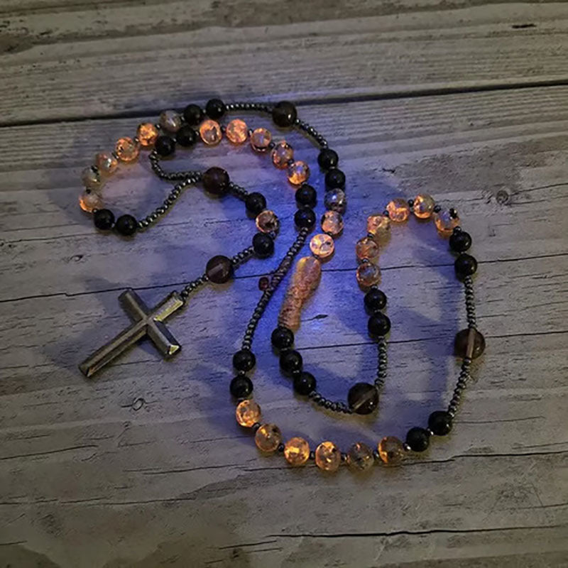 Natural Black Obsidian and Yooperlite Prayer Bead Necklace