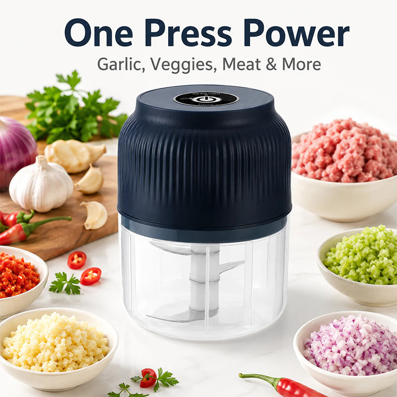 Electric mini-chopper – Prepare garlic and vegetables with a single press