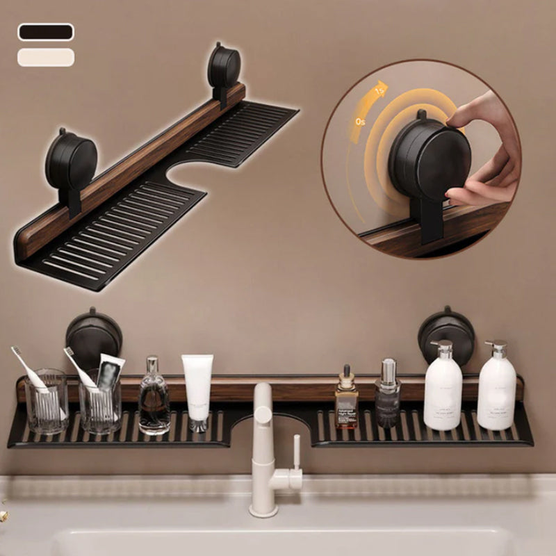 Walnut Suction Cup Bathroom Shelf