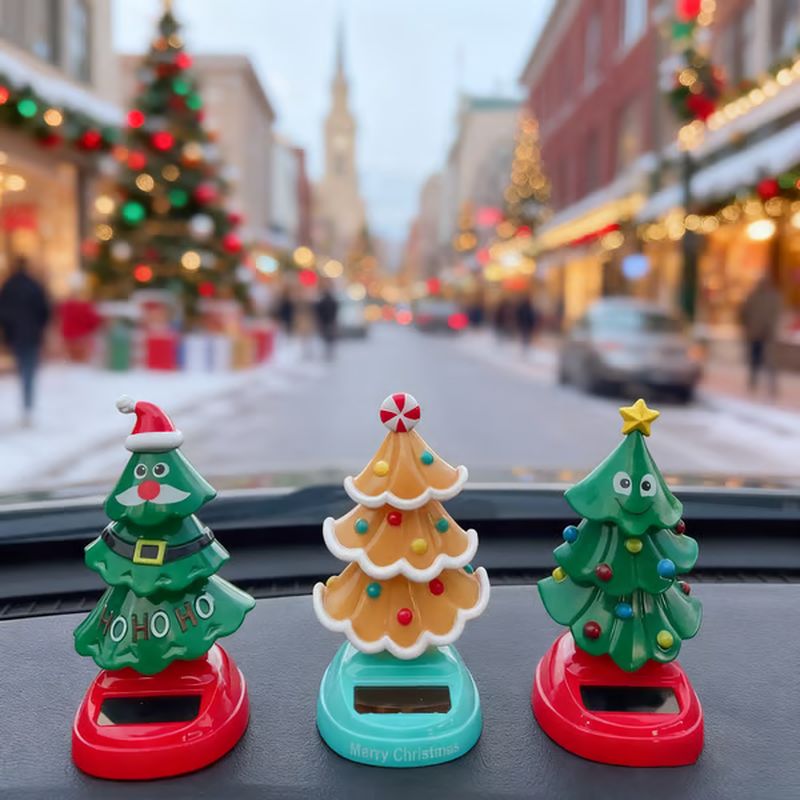 Solar-powered dancing Christmas tree car ornament