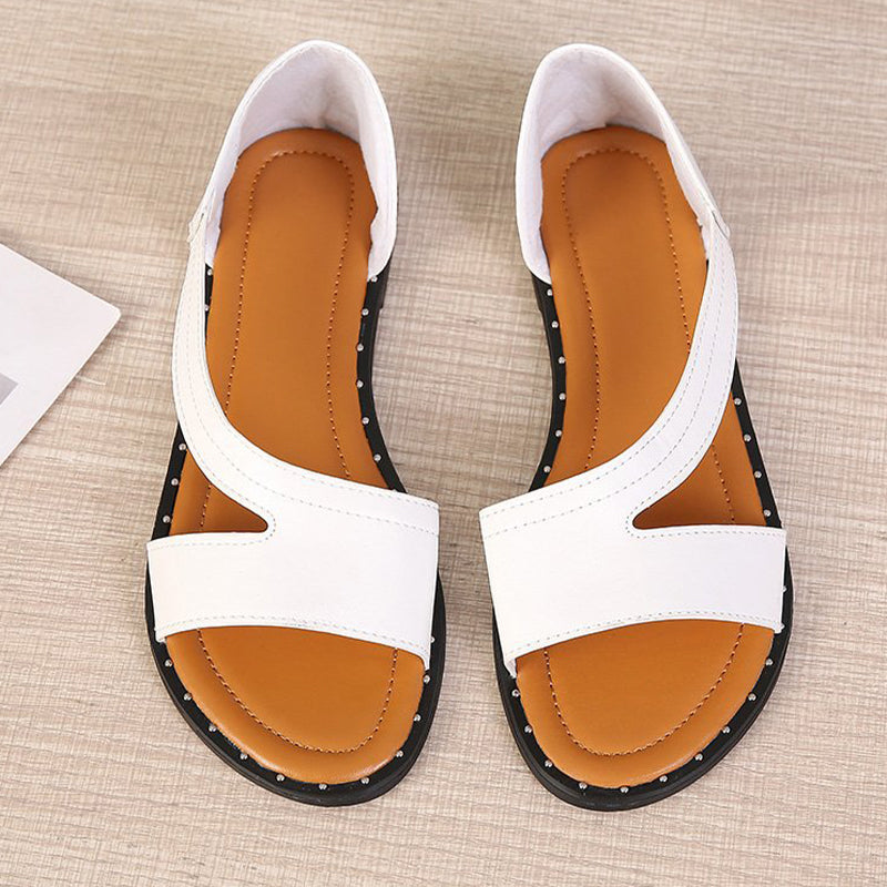 Open toe peep toe studded flat sandals