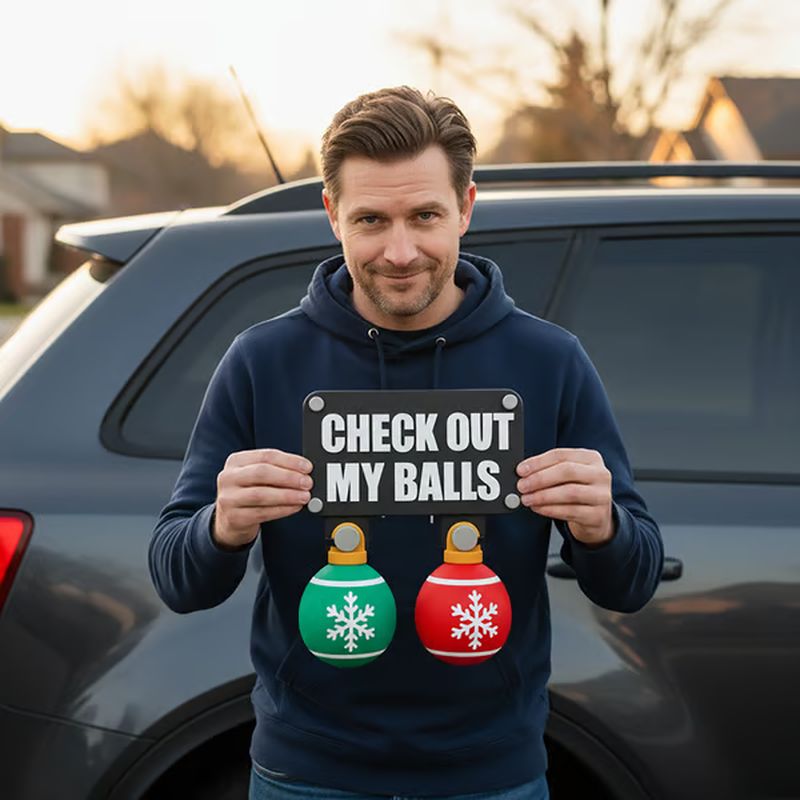 Funny "Check out my balls" Christmas tow hook set