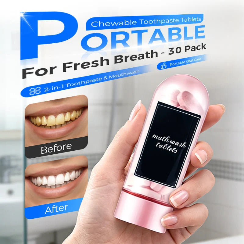 Portable chewable toothpaste tablets