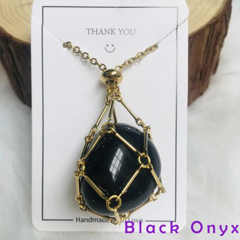 DIY Adjustable Natural Crystal Mesh Metal Bamboo Style Necklace