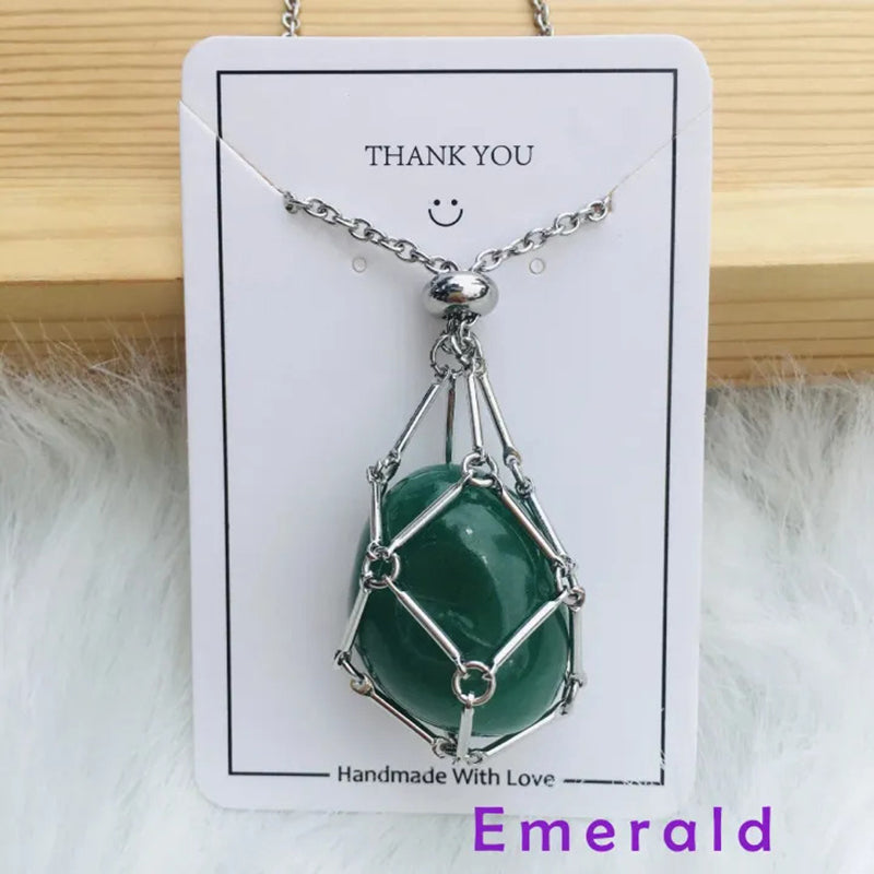 DIY Adjustable Natural Crystal Mesh Metal Bamboo Style Necklace