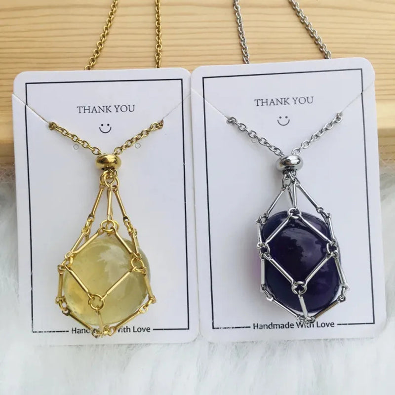 DIY Adjustable Natural Crystal Mesh Metal Bamboo Style Necklace
