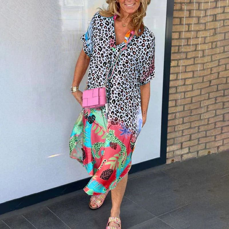 V-Neck Printed Loose Dress