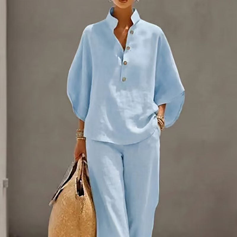 Women's casual shirt and wide-leg pants suit