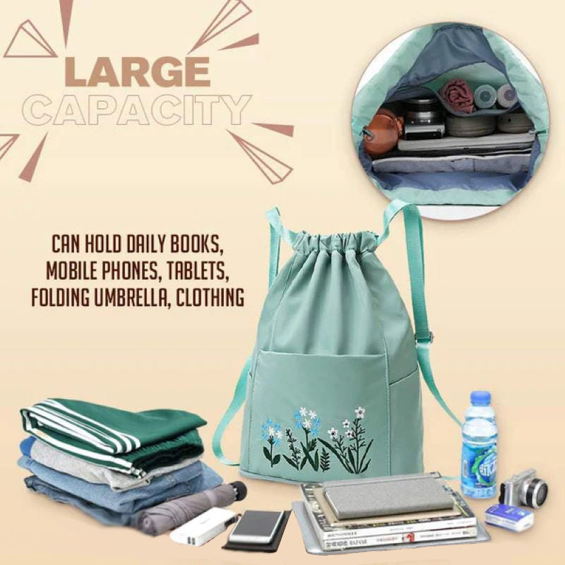 Simple embroidered drawstring yoga bag