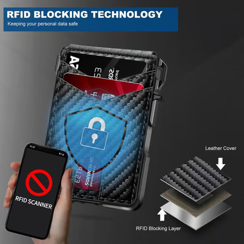 RFID folding leather carbon fiber card holder