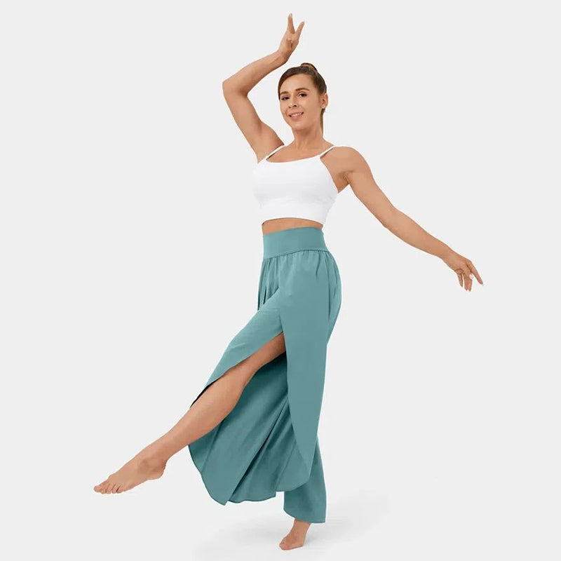 High Waist Back Pocket Flowy Slit Wide Leg Quick Dry Casual Pants