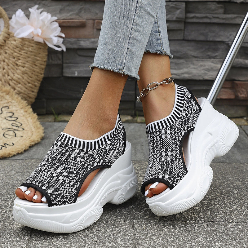 Breathable knit wedge platform shoes with arch support