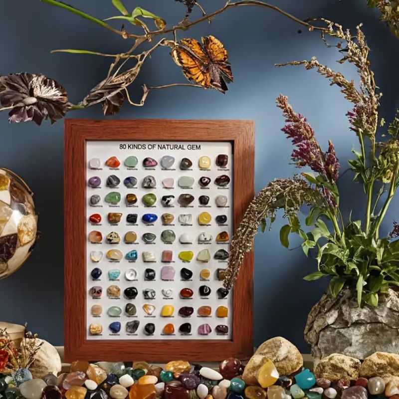 80 Mineral Specimens Framed Box