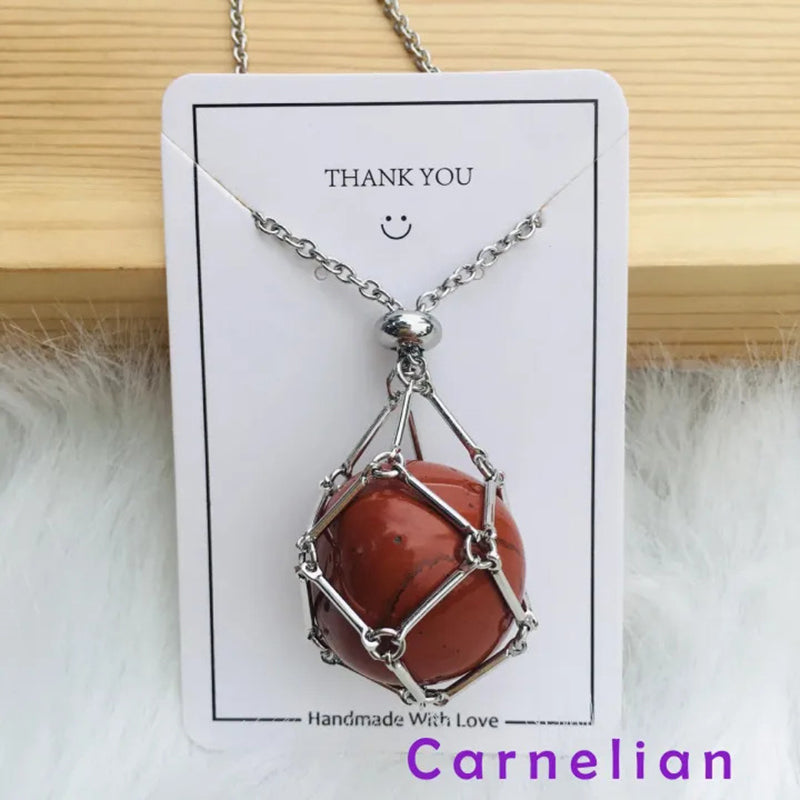 DIY Adjustable Natural Crystal Mesh Metal Bamboo Style Necklace