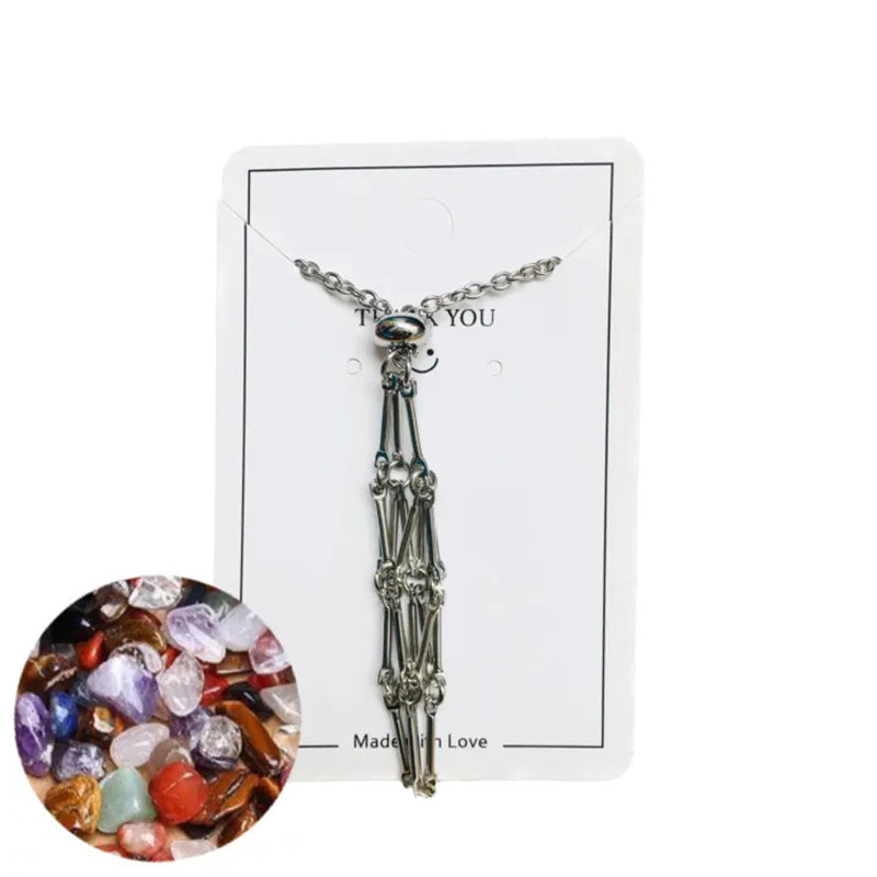 DIY Adjustable Natural Crystal Mesh Metal Bamboo Style Necklace