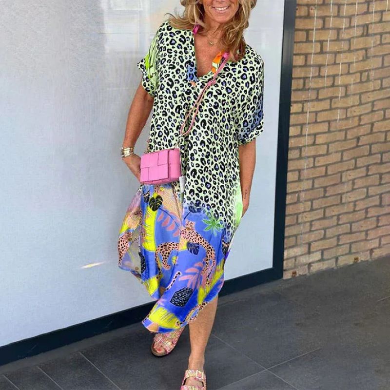 V-Neck Printed Loose Dress