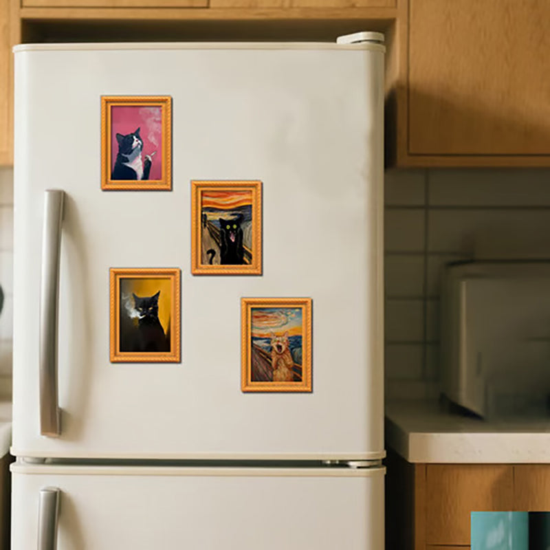Fun Cat Fridge Magnets – Vintage Art Frame Style(Set of 4)