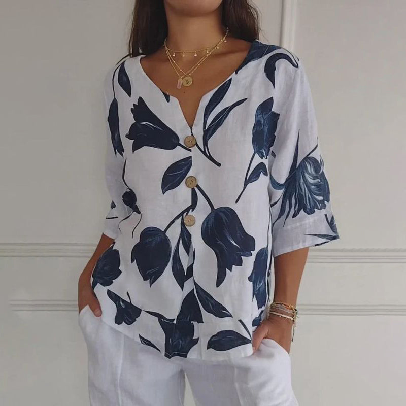 Printed V-neck Tunic Top