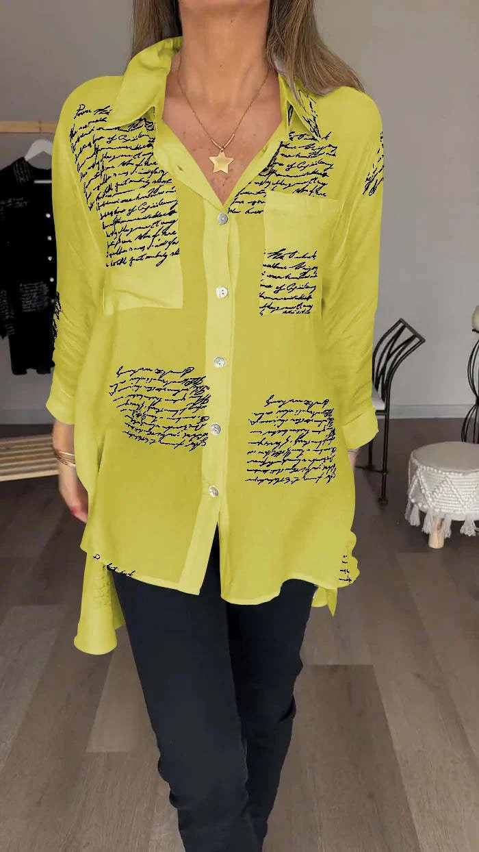 Trendy letter print cuffed shirt