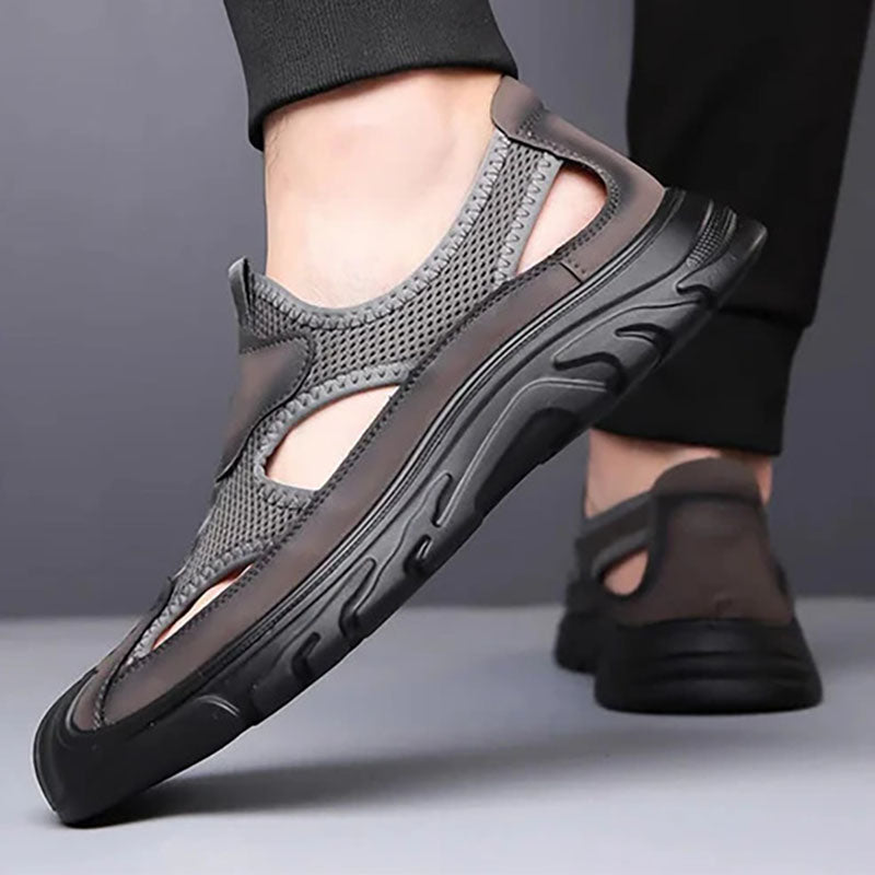 Openwork knitted mesh sandals