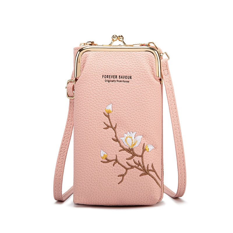 Embroidered women's crossbody wallet