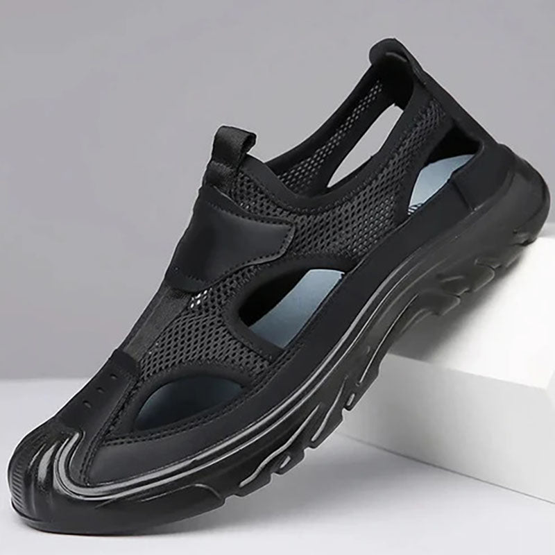 Openwork knitted mesh sandals