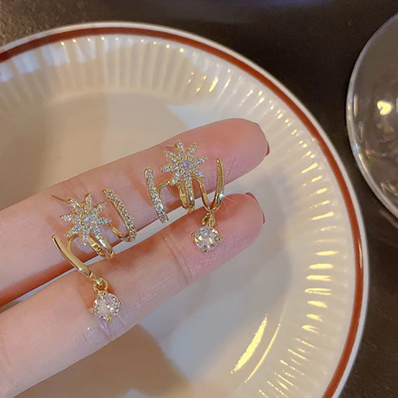 Eight-pointed star linear earrings