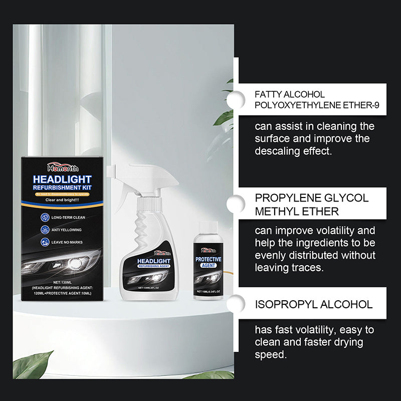 Yellowing atomized scratch care spray for headlights