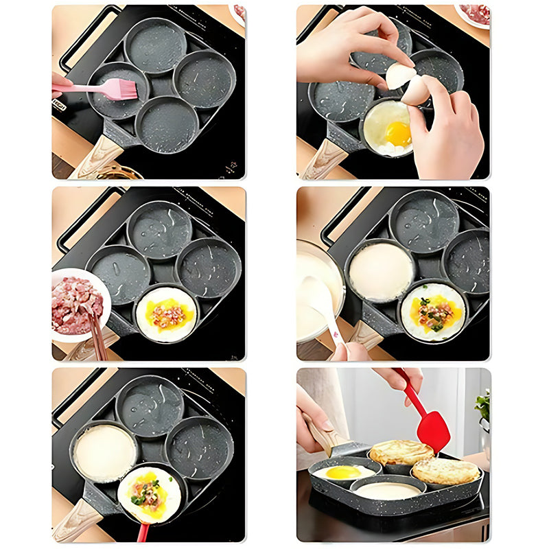 🍳Four-hole egg pan, breakfast omelette household frying pan non-stick pan🥚
