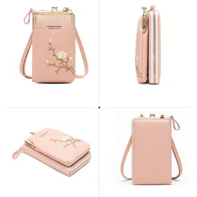 Embroidered women's crossbody wallet