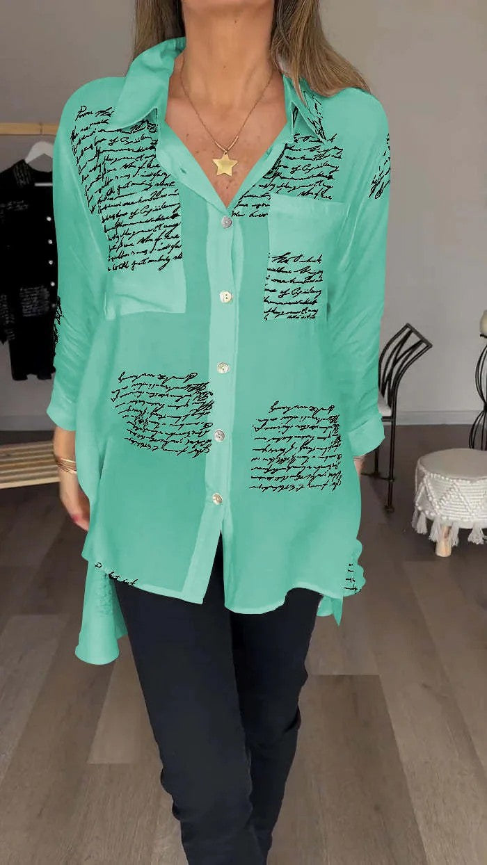Trendy letter print cuffed shirt