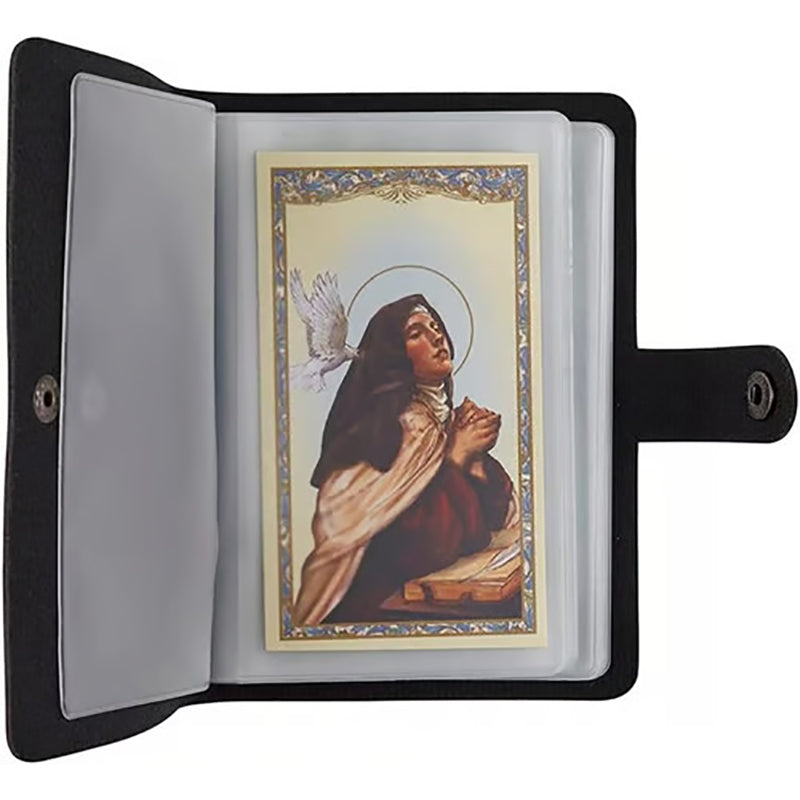 Catholic Leather Card Holder – Pocket-Style Prayer Card Holder with Button