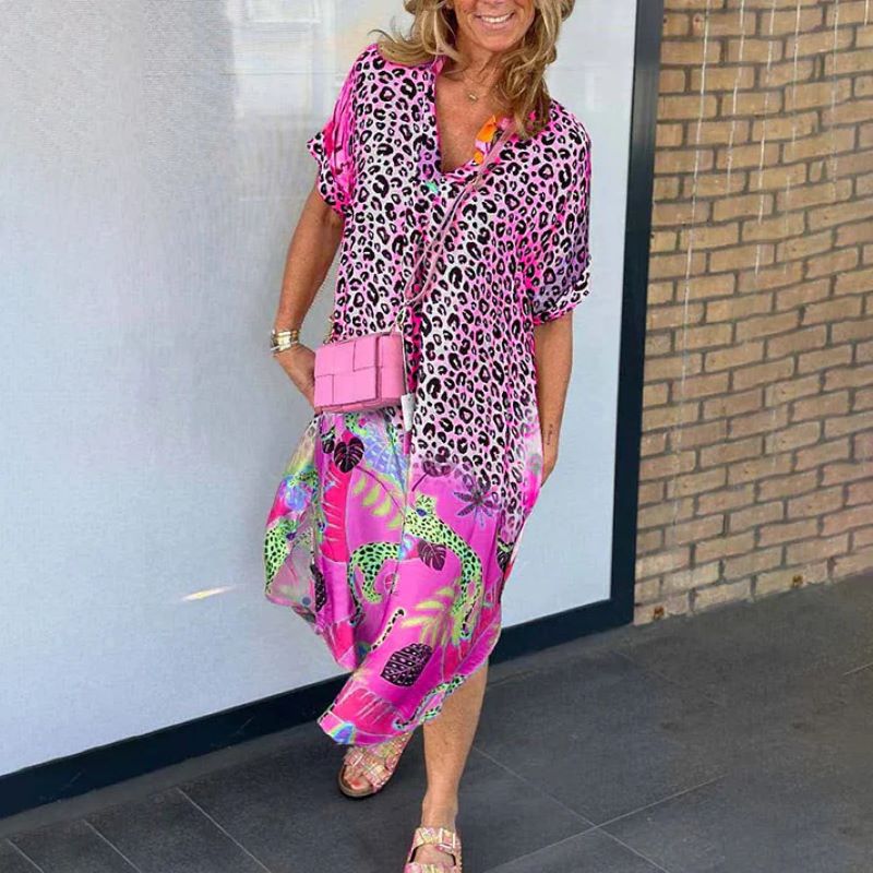 V-Neck Printed Loose Dress