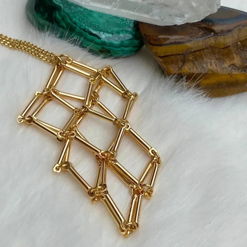 DIY Adjustable Natural Crystal Mesh Metal Bamboo Style Necklace