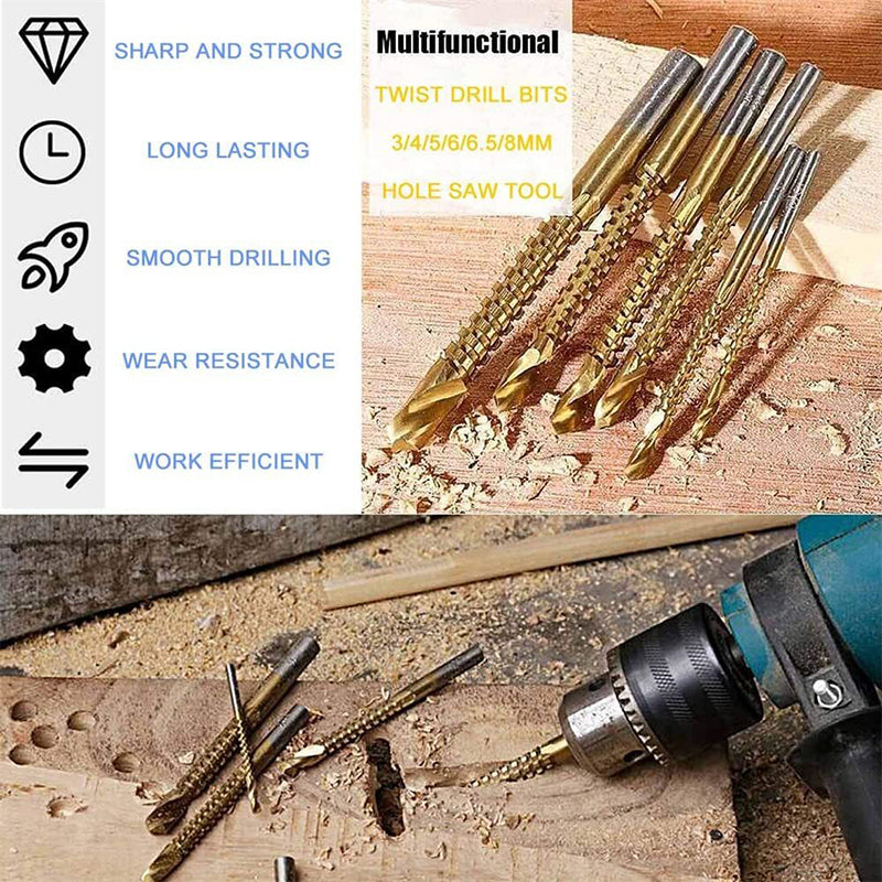 6 Pack Titanium Coated HSS Twist Drill Bits(3-8mm)