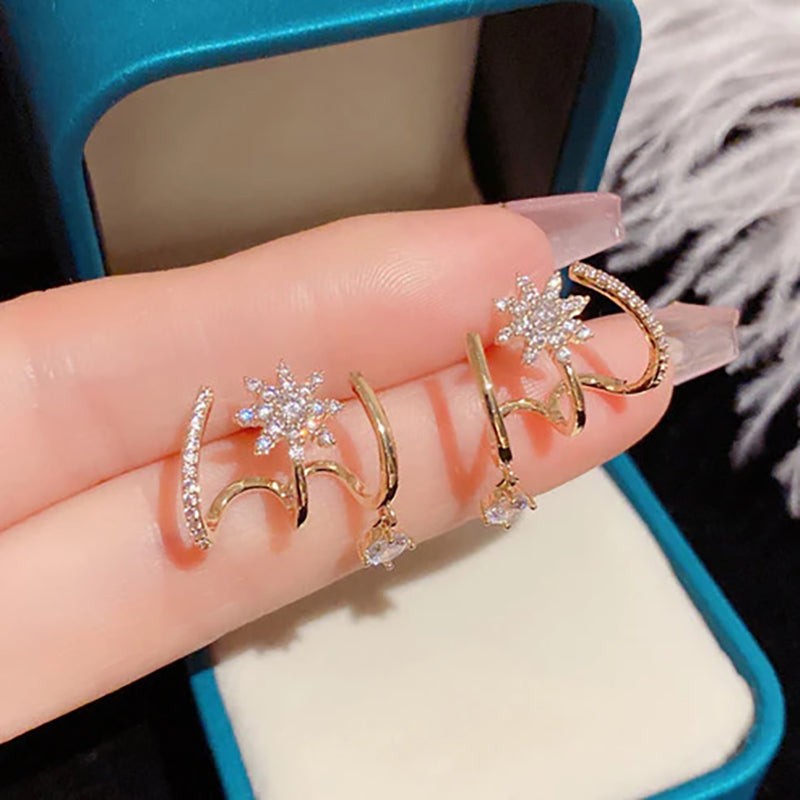 Eight-pointed star linear earrings