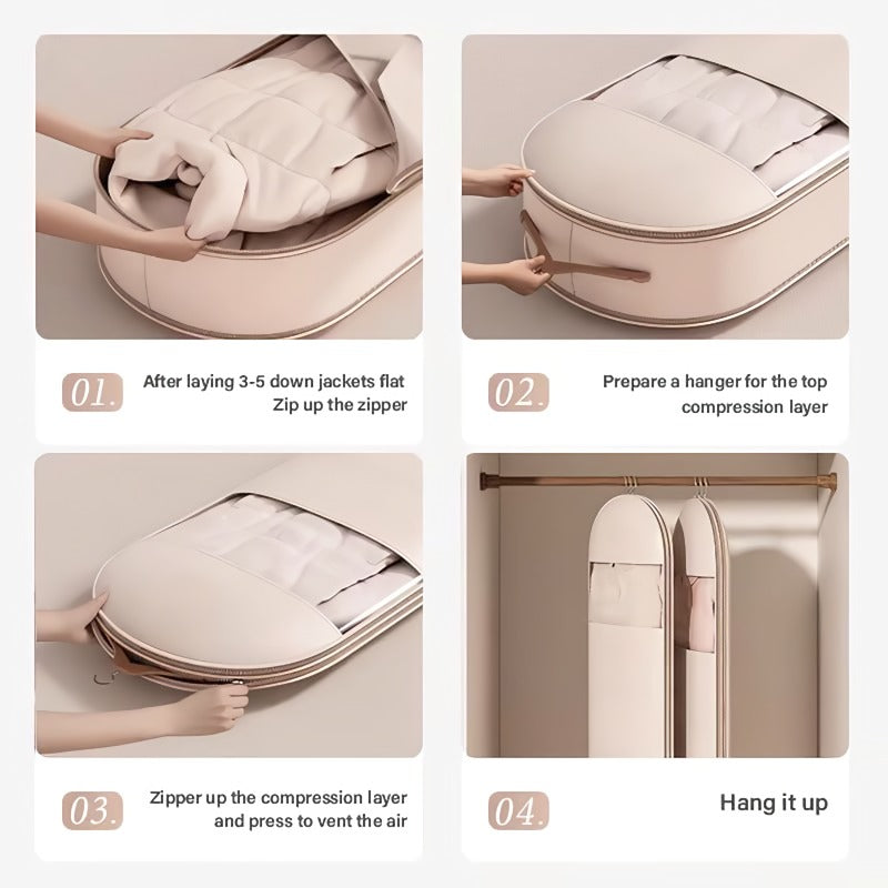 👕Space saving hanging garment bag with self-compressing zipper