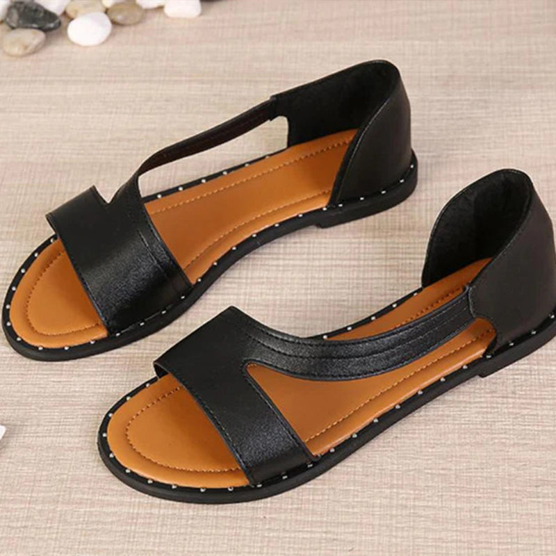 Open toe peep toe studded flat sandals