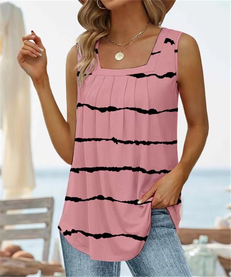 Sleeveless Square Neck Printed Vest
