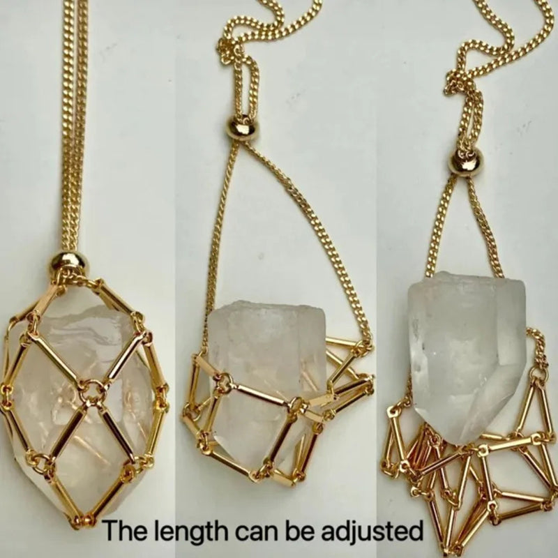 DIY Adjustable Natural Crystal Mesh Metal Bamboo Style Necklace