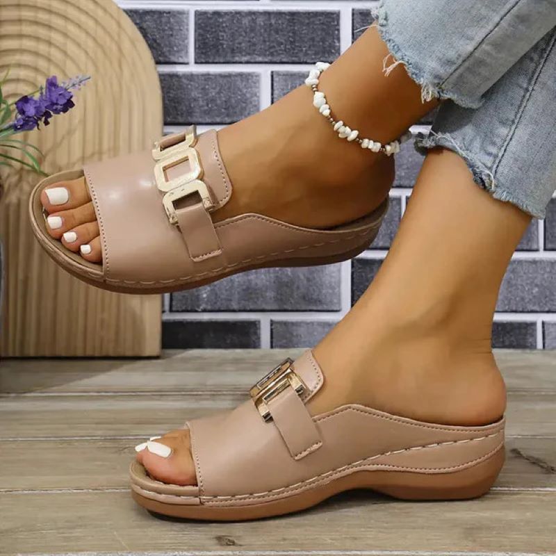 Artificial Leather Open Toe Slippers