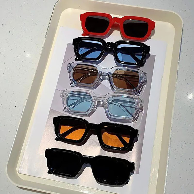 Retro unisex rectangular frame sunglasses with UV400 protection