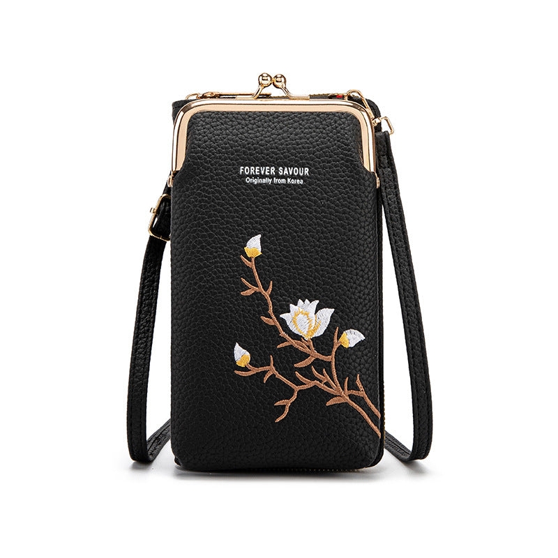 Embroidered women's crossbody wallet
