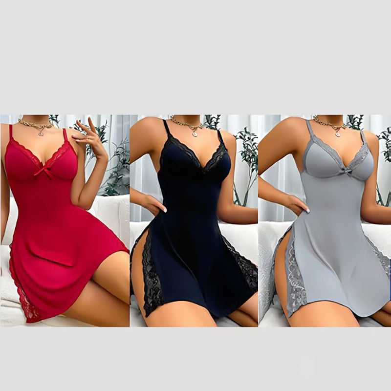 ππ Lace Bow Slit Nightdress